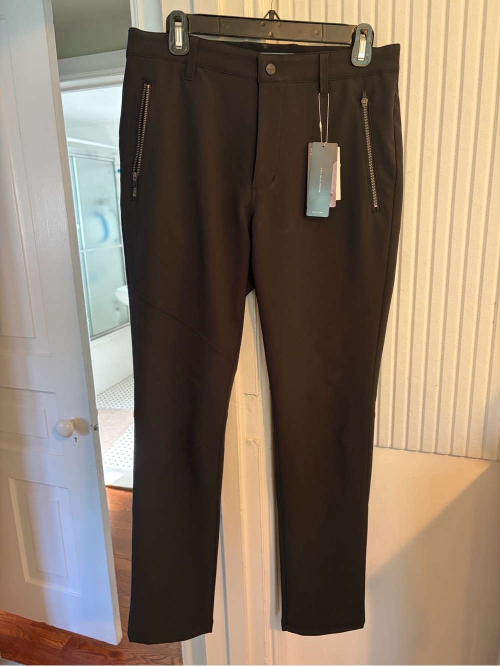 Japanese Black Straight-Leg Performance Pants with Zip Pockets. Golf or everyday